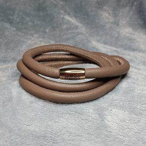 Endless Triple Bronze Leather Gold Clasp Bracelet By JLO 8.5 inch NEW A88
